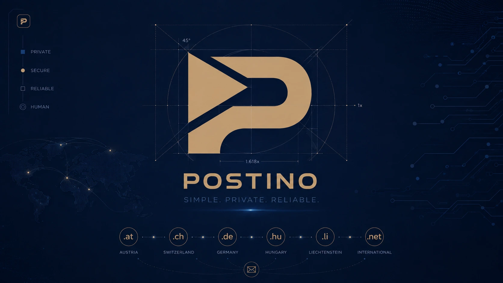 Die Geometrie des Postino-Signets und seine internationalen Domains